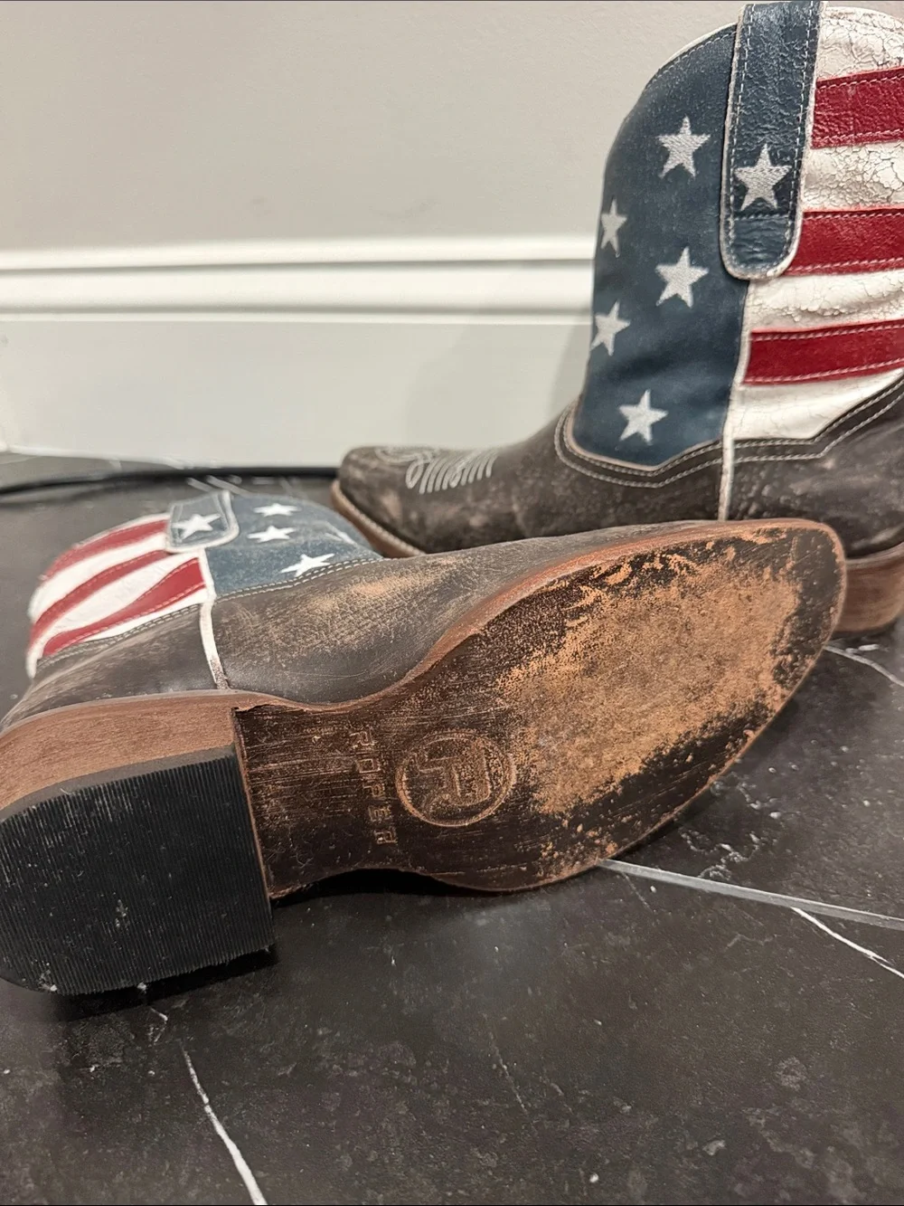 Roper American Beauty Flag Shorty Cowboy Boots | Women’s Size 9 | Leather Wester